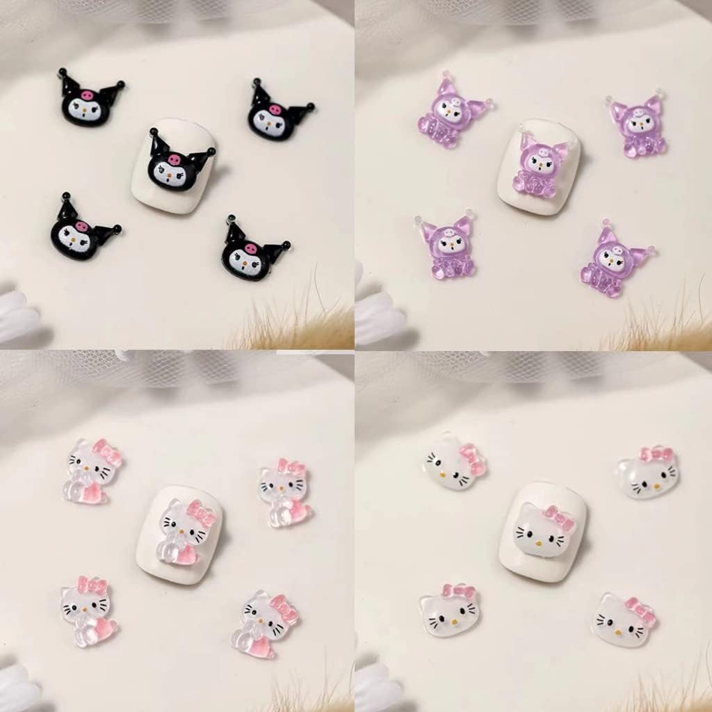 40 PCS Kawaii Nail Charms Kitty Nail Decorations for Nail Art Supplies 3D Flatback Resin Charms for Acrylic Nails Cartoon Kitty Jewels Cute DIY Nail Accessories