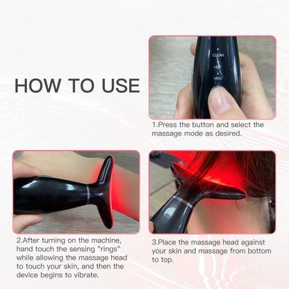 Neck Face Beauty Device, Vibration Face Massager, 3 in 1 Face Sculpting Tool Facial Massager for Double Chin, Thermals and Skin Care（Black）