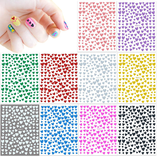10 Sheets Glitter Heart Nail Stickers for Women Girls Kids Nail Decoration 3D Self Adhesive Shinning Nail Decals for Fingernails and Acrylic Nails Design (Glitter Heart)