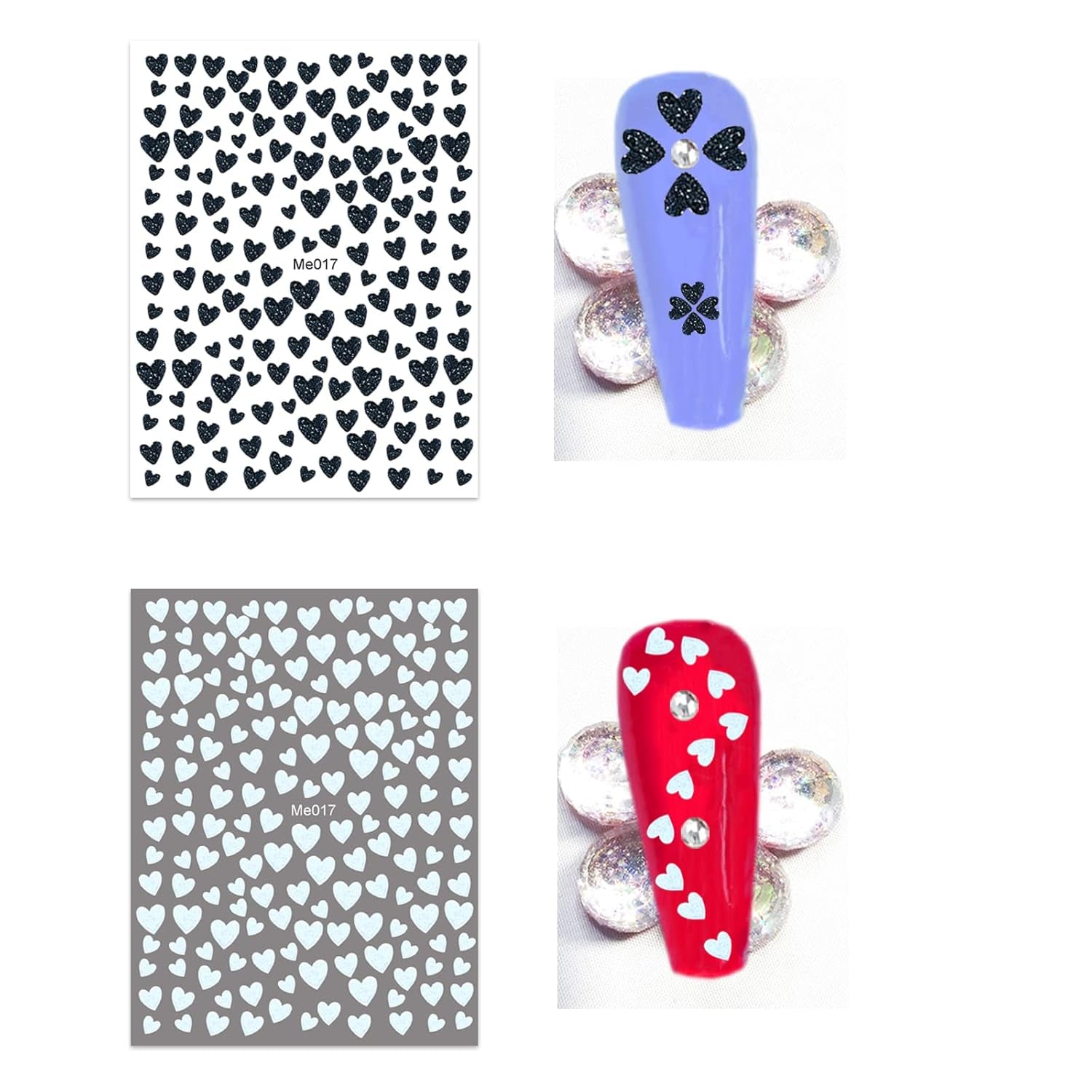 10 Sheets Glitter Heart Nail Stickers for Women Girls Kids Nail Decoration 3D Self Adhesive Shinning Nail Decals for Fingernails and Acrylic Nails Design (Glitter Heart)