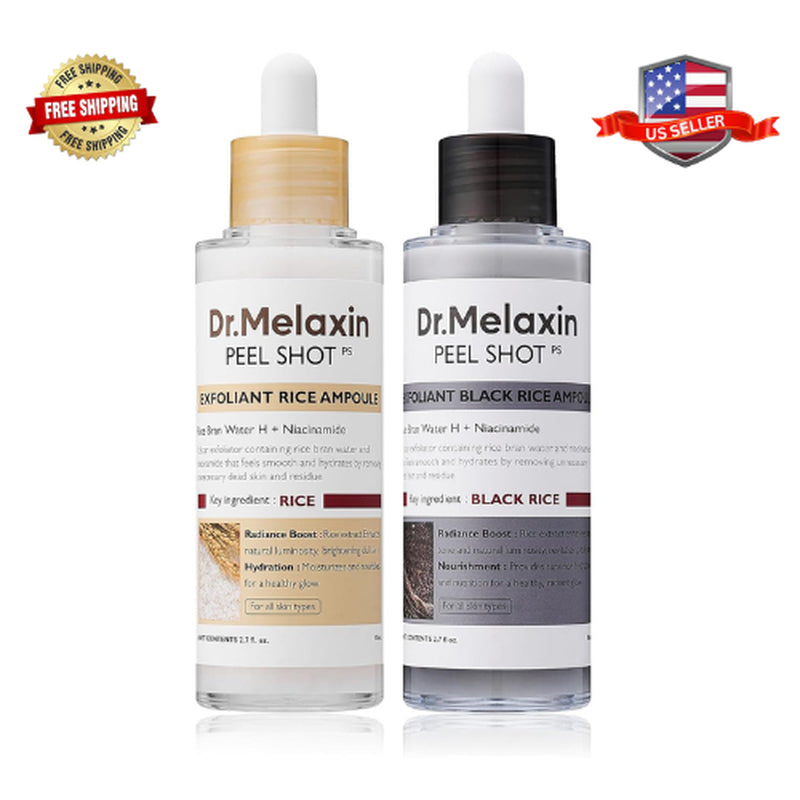 Duo-Dr.Melaxin PEEL SHOT GLOW EXFOLIANT RICE AMPOULE 80Ml (WHITE / BLACK RICE)