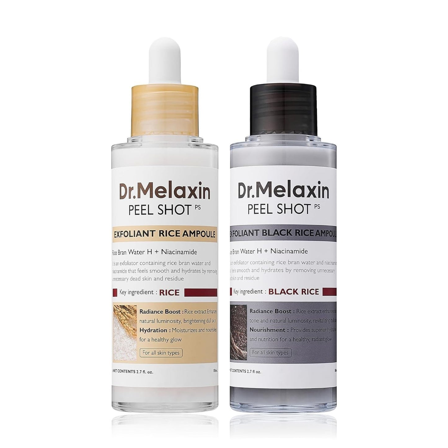 Duo-Dr.Melaxin PEEL SHOT GLOW EXFOLIANT RICE AMPOULE 80Ml (WHITE / BLACK RICE)