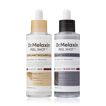 Duo-Dr.Melaxin PEEL SHOT GLOW EXFOLIANT RICE AMPOULE 80Ml (WHITE / BLACK RICE)