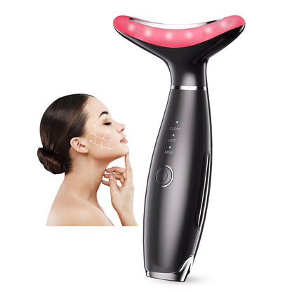 Neck Face Beauty Device, Vibration Face Massager, 3 in 1 Face Sculpting Tool Facial Massager for Double Chin, Thermals and Skin Care（Black）