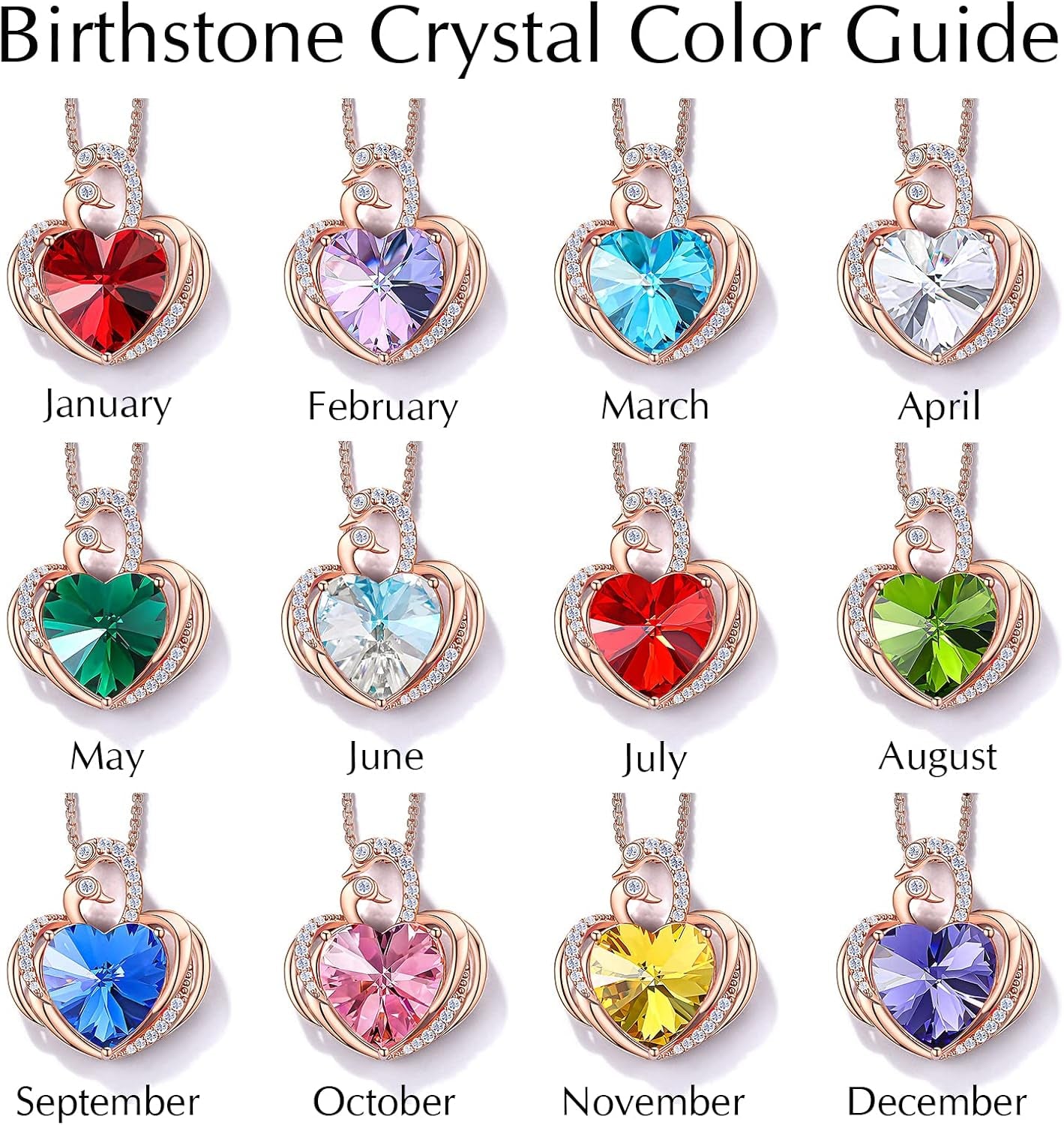 Swan Necklace for Women, Silver/Gold Plated Heart Crystal Birthstone Pendant Necklace, Gift Ideal for Wife Girlfriend Mom