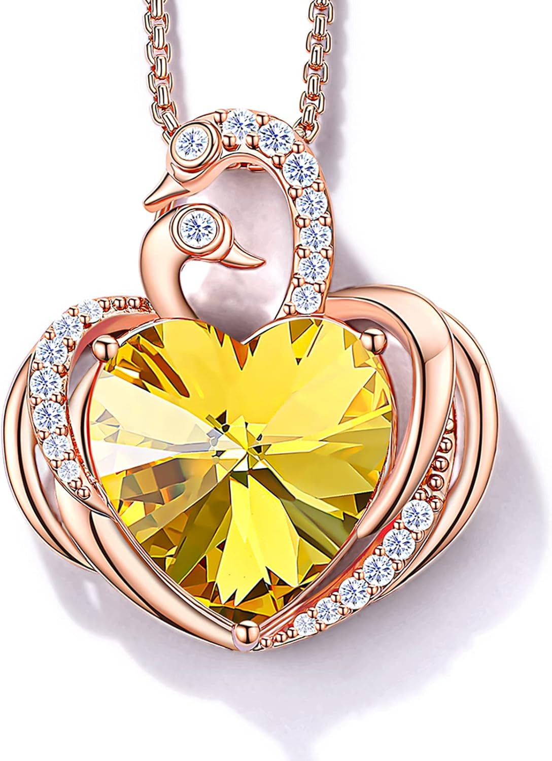 Swan Necklace for Women, Silver/Gold Plated Heart Crystal Birthstone Pendant Necklace, Gift Ideal for Wife Girlfriend Mom