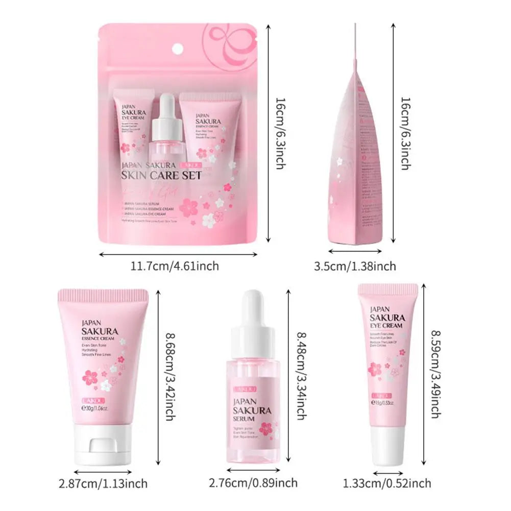 Women 3Pcs Kit Sakura Skin Care Sets Face Cream Face Essence Eye Serum Face Skin Care Set Product Gift Box