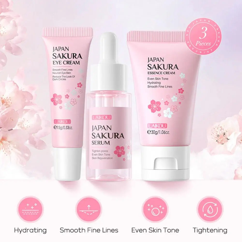 Women 3Pcs Kit Sakura Skin Care Sets Face Cream Face Essence Eye Serum Face Skin Care Set Product Gift Box