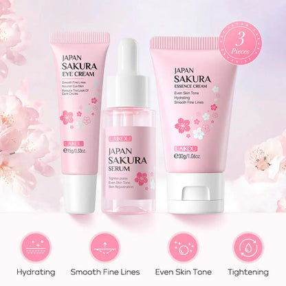 Women 3Pcs Kit Sakura Skin Care Sets Face Cream Face Essence Eye Serum Face Skin Care Set Product Gift Box