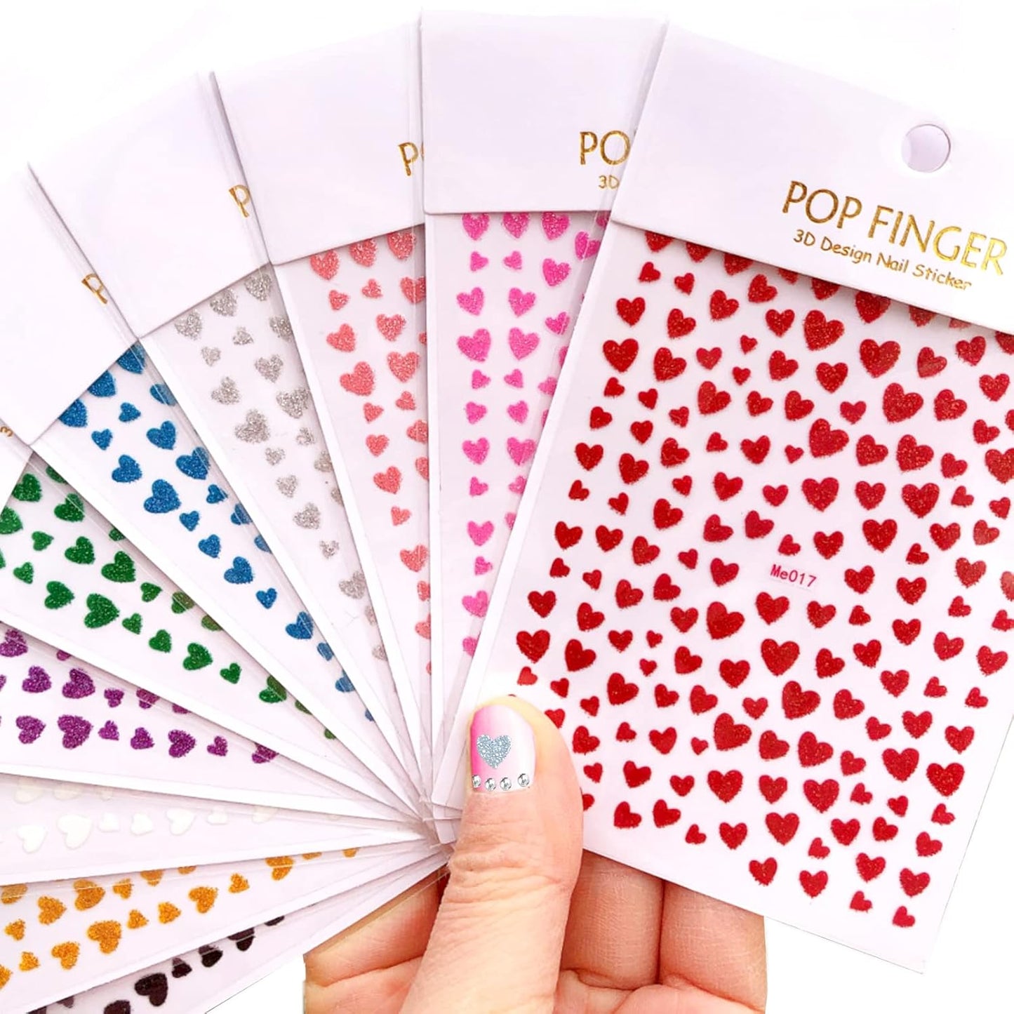 10 Sheets Glitter Heart Nail Stickers for Women Girls Kids Nail Decoration 3D Self Adhesive Shinning Nail Decals for Fingernails and Acrylic Nails Design (Glitter Heart)