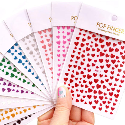 10 Sheets Glitter Heart Nail Stickers for Women Girls Kids Nail Decoration 3D Self Adhesive Shinning Nail Decals for Fingernails and Acrylic Nails Design (Glitter Heart)