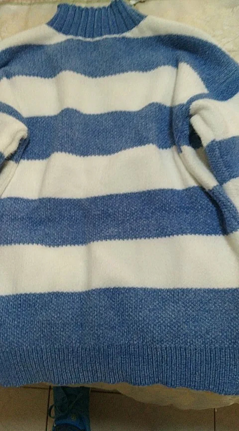 Sweater Women 2024 Fashion Turtleneck Pullover Stripe Thick Coarse Yarn Wool Warm Sweater Women Clothes Vestidos LXJ9005