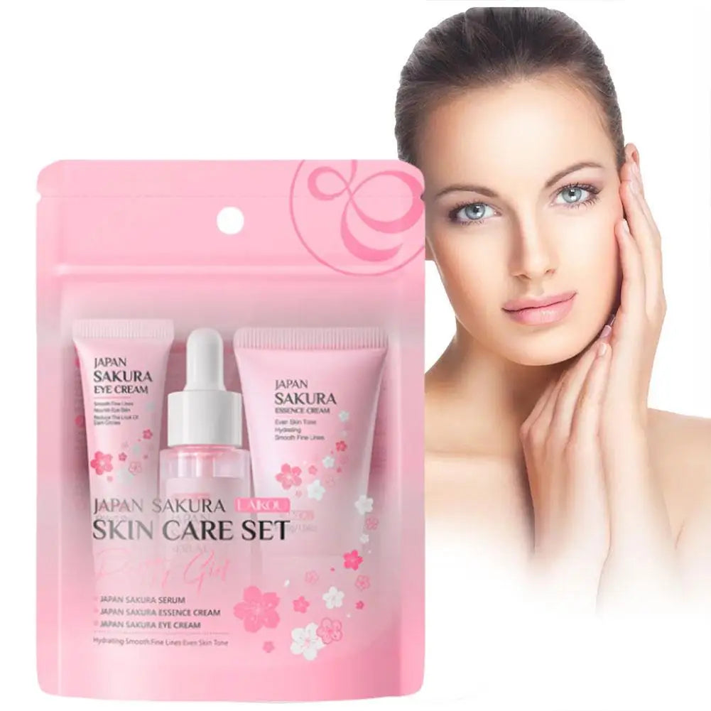 Women 3Pcs Kit Sakura Skin Care Sets Face Cream Face Essence Eye Serum Face Skin Care Set Product Gift Box