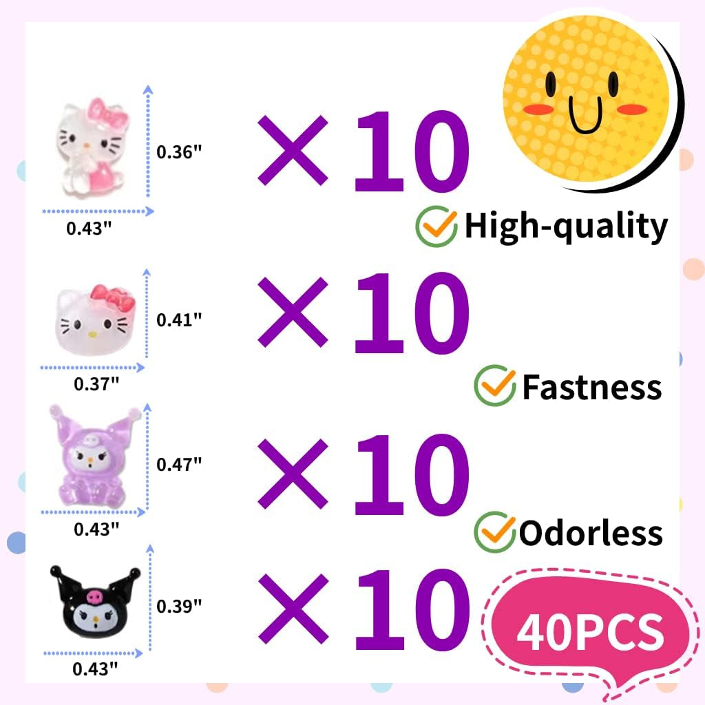 40 PCS Kawaii Nail Charms Kitty Nail Decorations for Nail Art Supplies 3D Flatback Resin Charms for Acrylic Nails Cartoon Kitty Jewels Cute DIY Nail Accessories