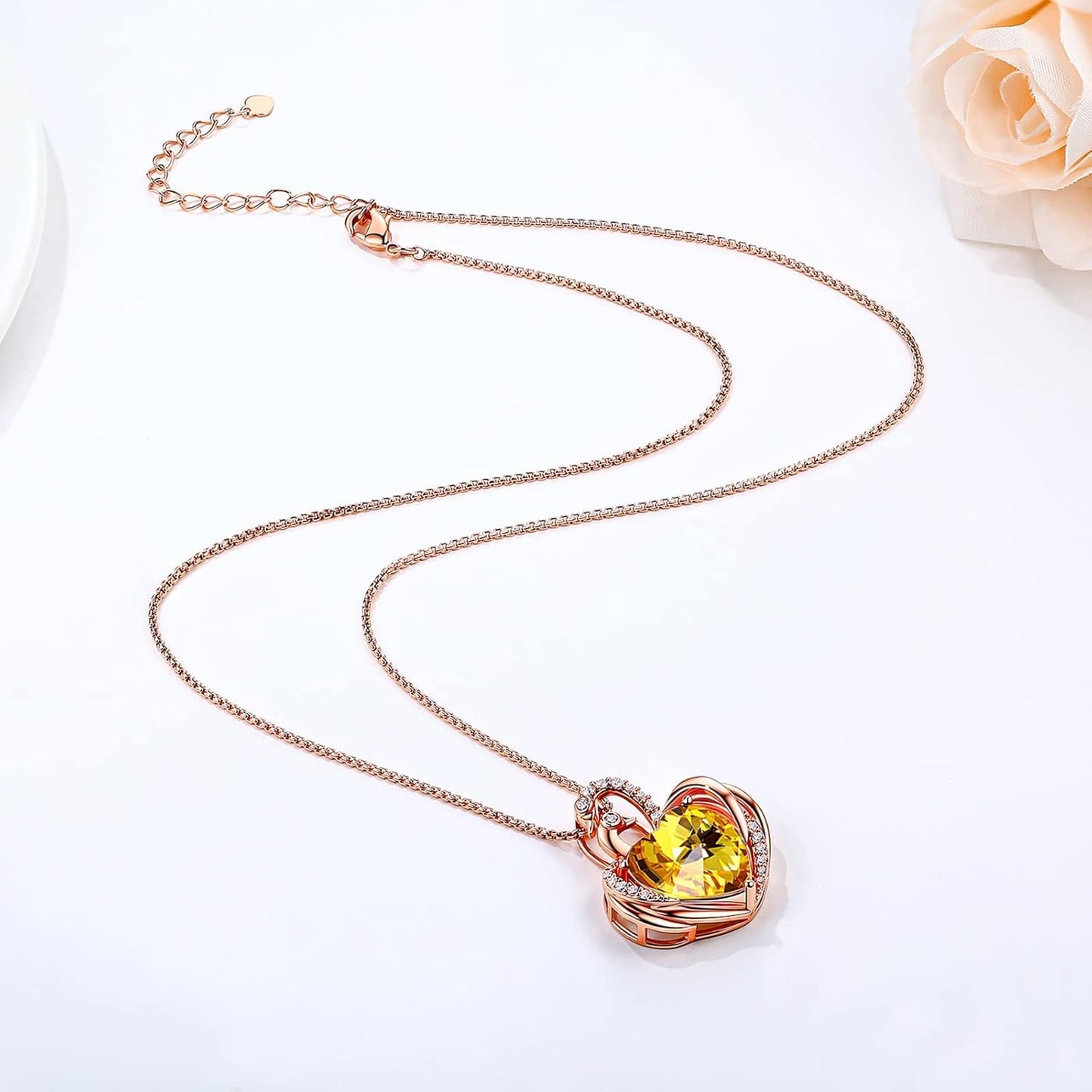 Swan Necklace for Women, Silver/Gold Plated Heart Crystal Birthstone Pendant Necklace, Gift Ideal for Wife Girlfriend Mom