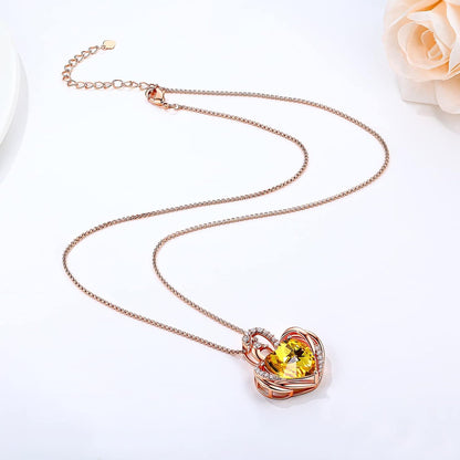 Swan Necklace for Women, Silver/Gold Plated Heart Crystal Birthstone Pendant Necklace, Gift Ideal for Wife Girlfriend Mom