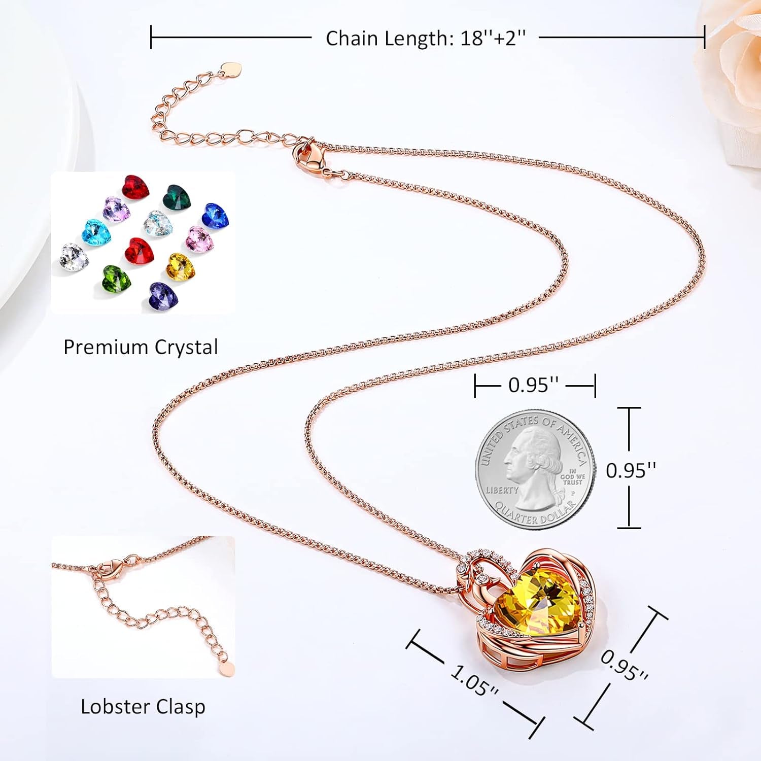 Swan Necklace for Women, Silver/Gold Plated Heart Crystal Birthstone Pendant Necklace, Gift Ideal for Wife Girlfriend Mom