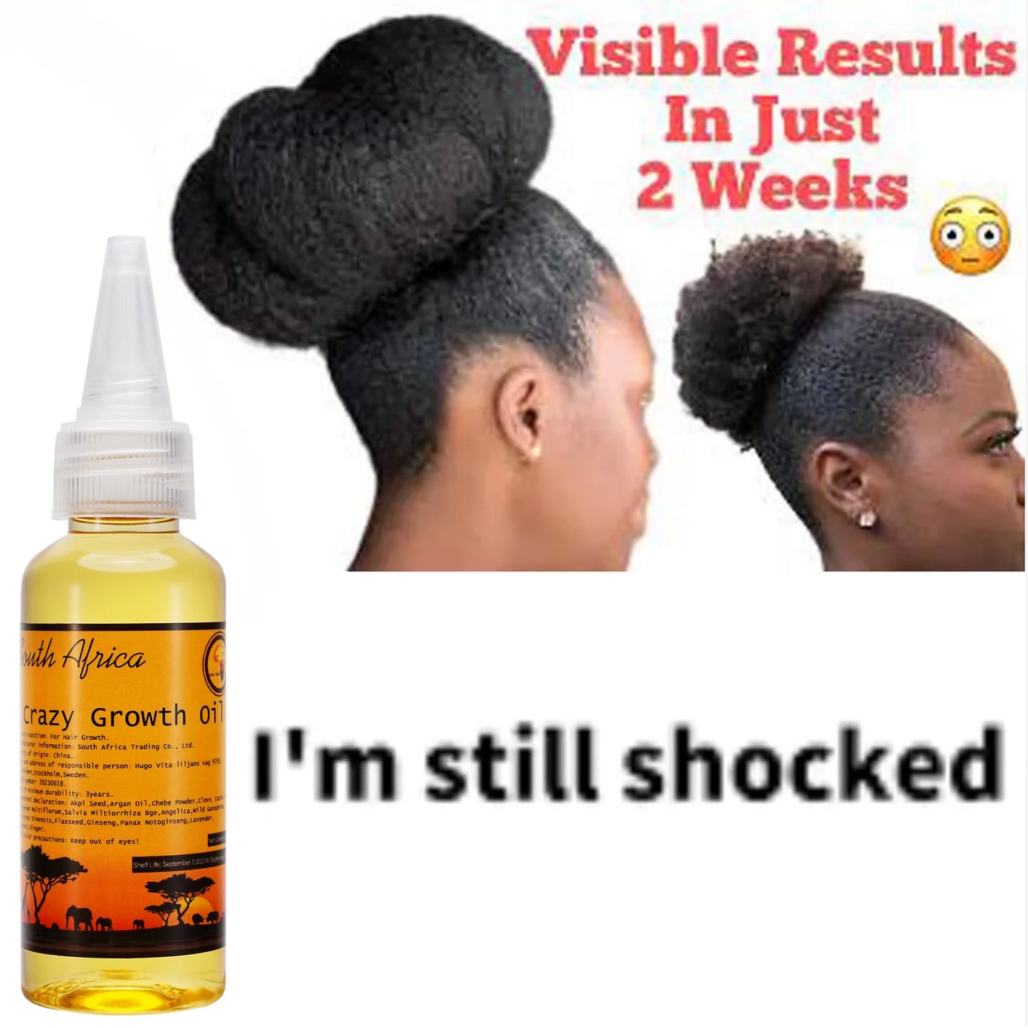 African  Oil Made by Ancient Methods GROW YOUR HAIR FASTER LONGER Visible Results Stop Breakage Promotes Hair Growth
