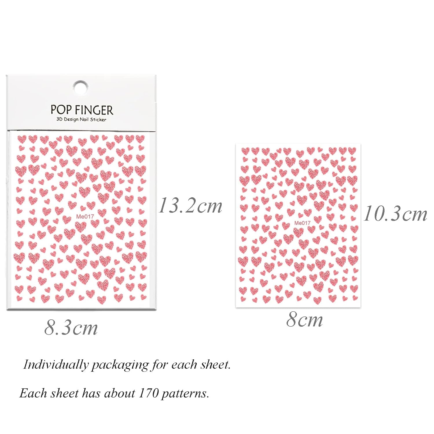 10 Sheets Glitter Heart Nail Stickers for Women Girls Kids Nail Decoration 3D Self Adhesive Shinning Nail Decals for Fingernails and Acrylic Nails Design (Glitter Heart)