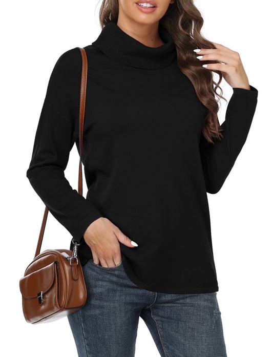 Women'S Turtleneck Sweater Long Sleeve Cozy Warm Casual Lightweight Soft Pullover Jumper Tops,Us Size,Black,M