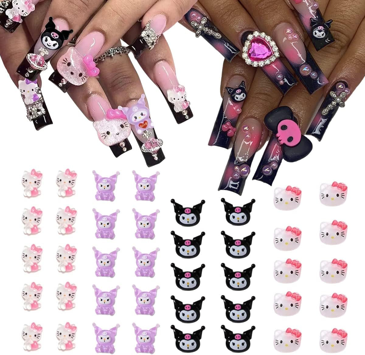 40 PCS Kawaii Nail Charms Kitty Nail Decorations for Nail Art Supplies 3D Flatback Resin Charms for Acrylic Nails Cartoon Kitty Jewels Cute DIY Nail Accessories