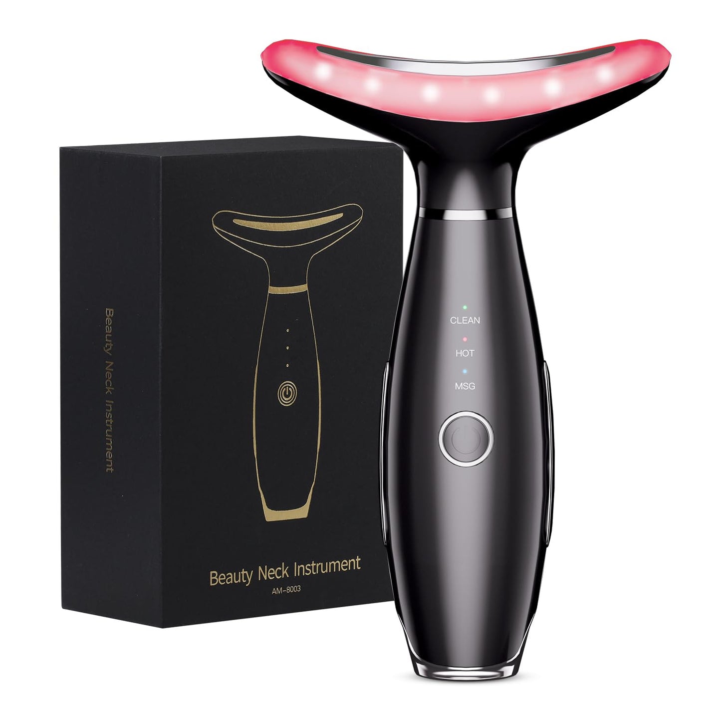 Neck Face Beauty Device, Vibration Face Massager, 3 in 1 Face Sculpting Tool Facial Massager for Double Chin, Thermals and Skin Care（Black）