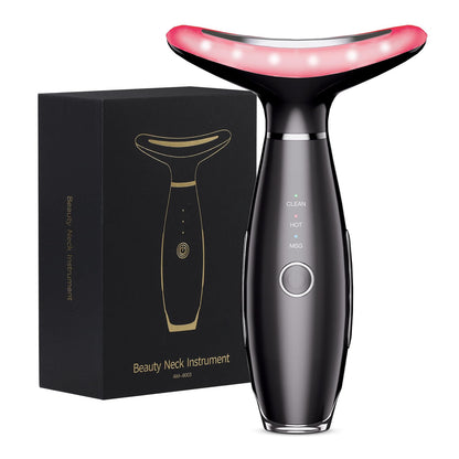 Neck Face Beauty Device, Vibration Face Massager, 3 in 1 Face Sculpting Tool Facial Massager for Double Chin, Thermals and Skin Care（Black）