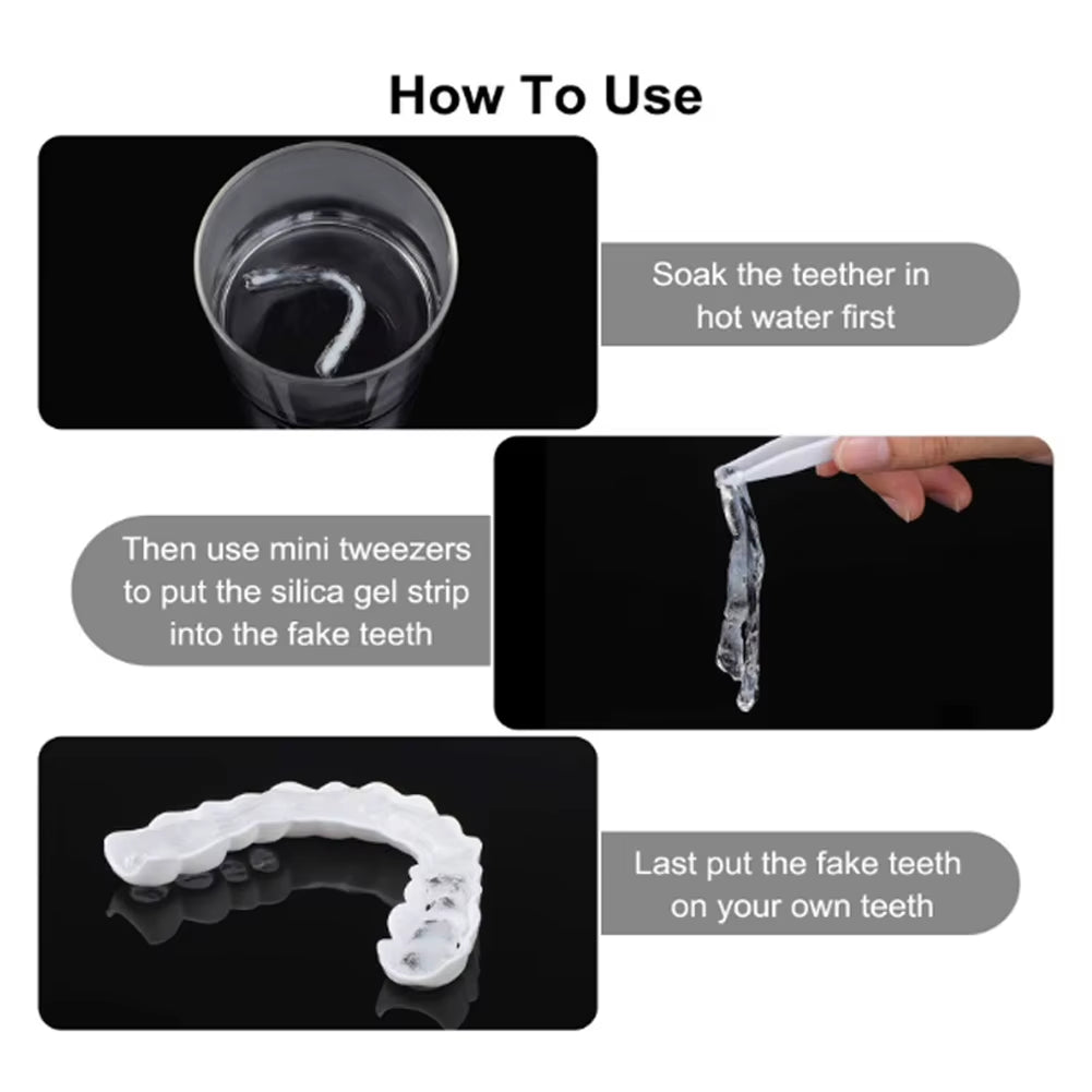 Perfect Fit Teeth Whitening Fake Tooth Cover Snap Cap Silicone Upper/Lower Jaw Denture False Teeth Veneer Regain Confident Smile