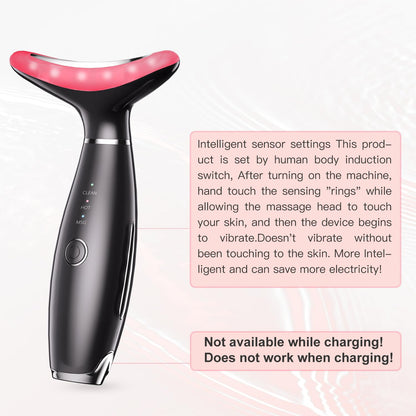Neck Face Beauty Device, Vibration Face Massager, 3 in 1 Face Sculpting Tool Facial Massager for Double Chin, Thermals and Skin Care（Black）