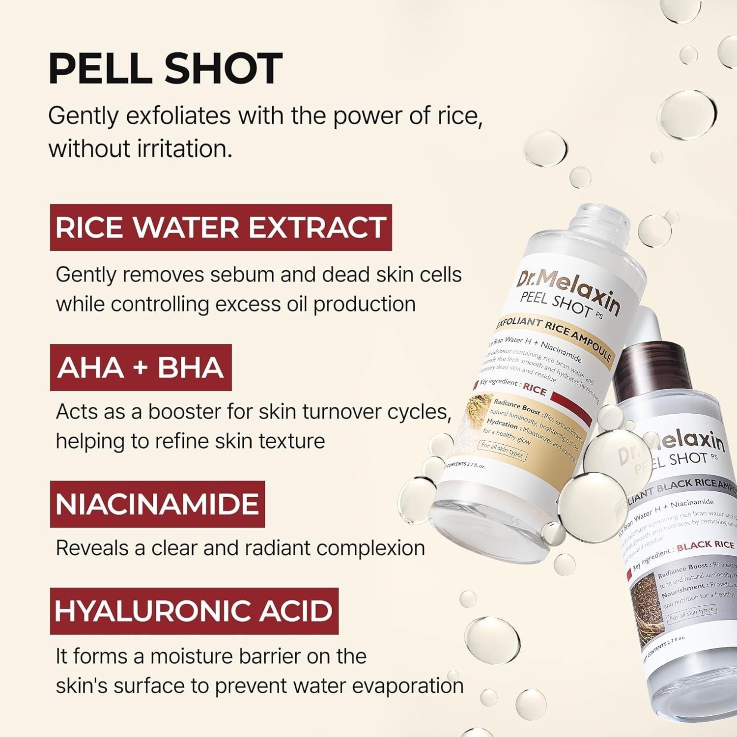 Duo-Dr.Melaxin PEEL SHOT GLOW EXFOLIANT RICE AMPOULE 80Ml (WHITE / BLACK RICE)