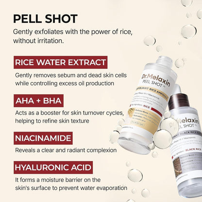 Duo-Dr.Melaxin PEEL SHOT GLOW EXFOLIANT RICE AMPOULE 80Ml (WHITE / BLACK RICE)