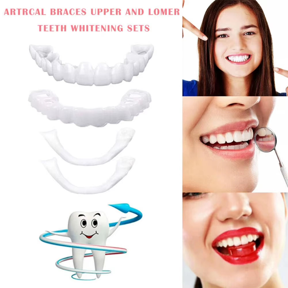 Perfect Fit Teeth Whitening Fake Tooth Cover Snap Cap Silicone Upper/Lower Jaw Denture False Teeth Veneer Regain Confident Smile