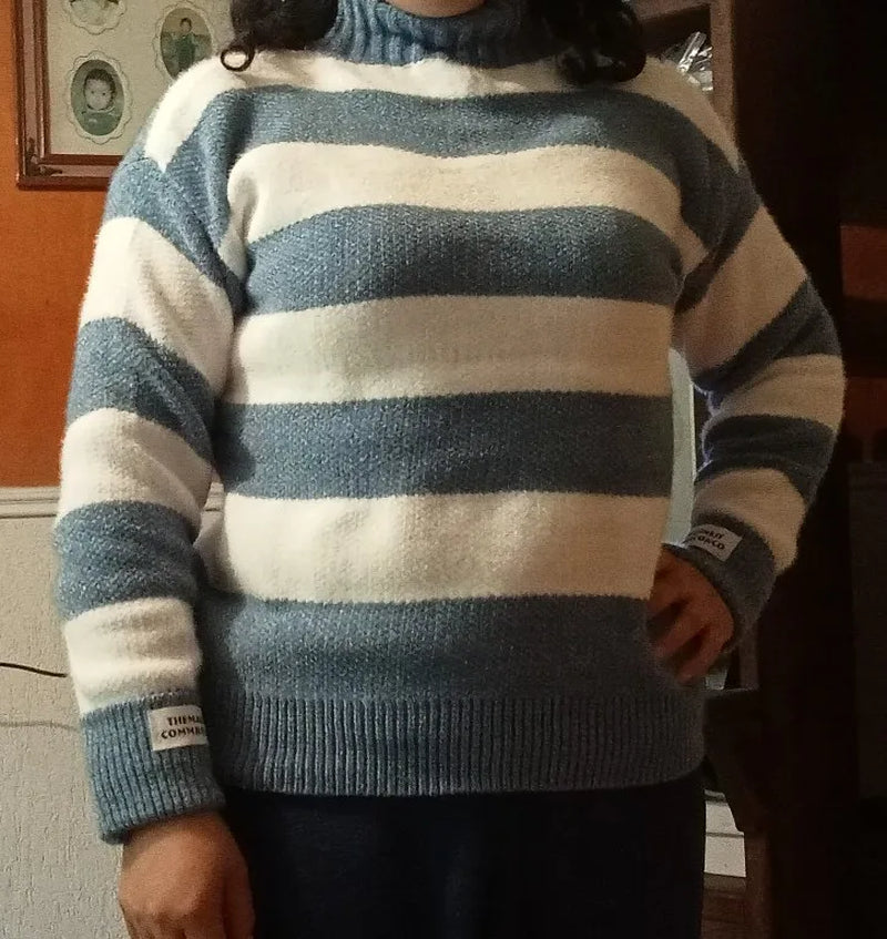 Sweater Women 2024 Fashion Turtleneck Pullover Stripe Thick Coarse Yarn Wool Warm Sweater Women Clothes Vestidos LXJ9005