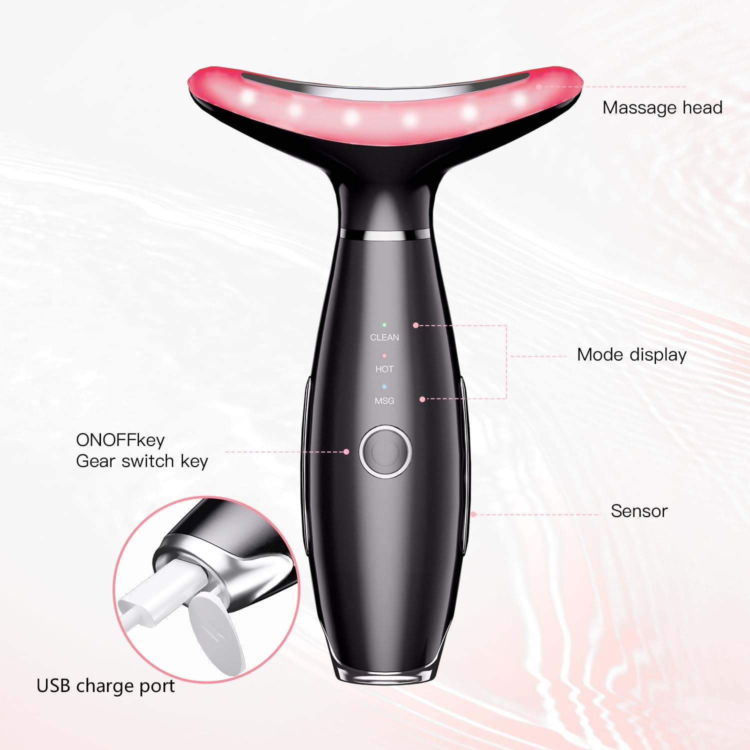 Neck Face Beauty Device, Vibration Face Massager, 3 in 1 Face Sculpting Tool Facial Massager for Double Chin, Thermals and Skin Care（Black）